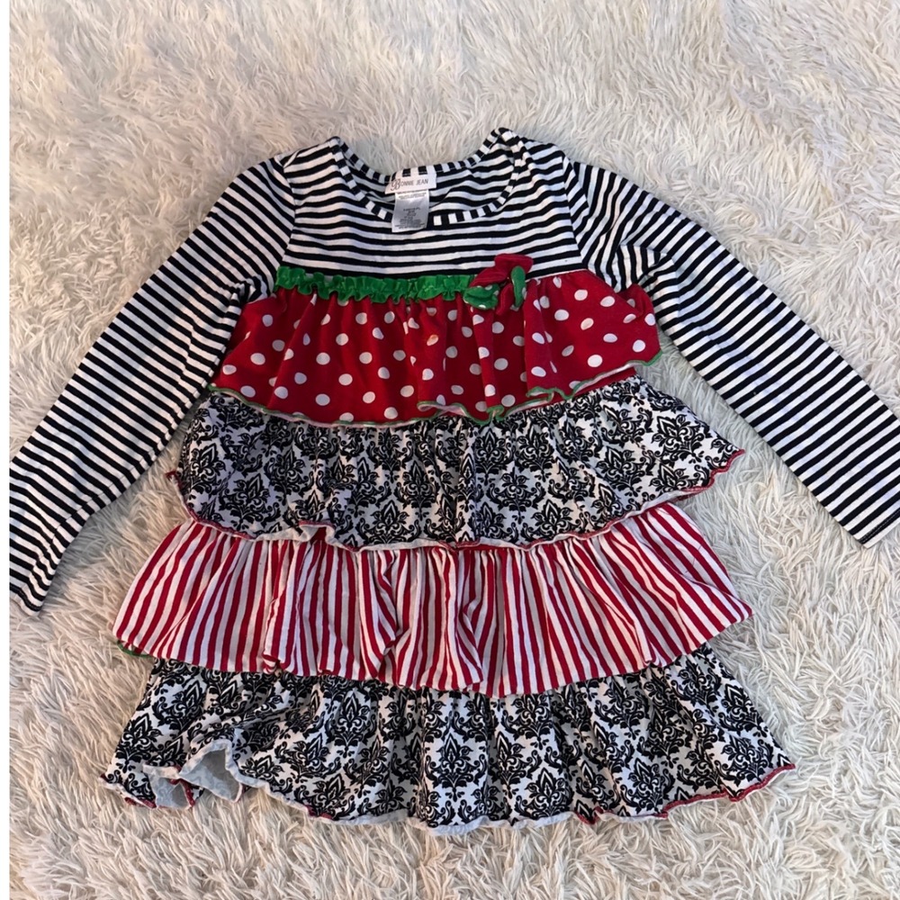 Bonnie Jean Girls Size 10 Long Sleeve Ruffle Tiered Dress Christmas